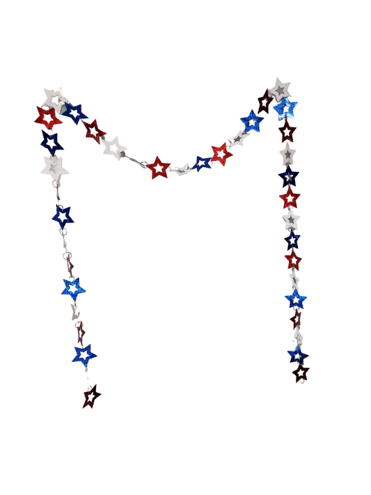 Patriotic Holgraphic Star Garland - 9 Feet - Tampa Home & Garden Store