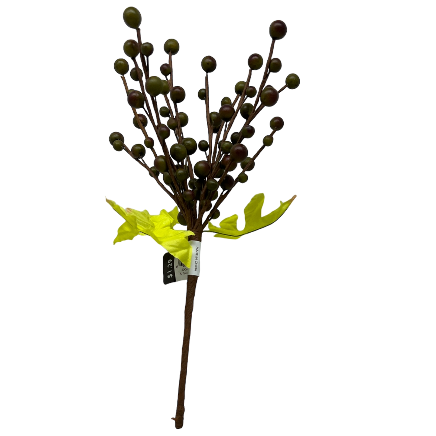 Branche de baies vertes avec feuilles d'automne 25 cm