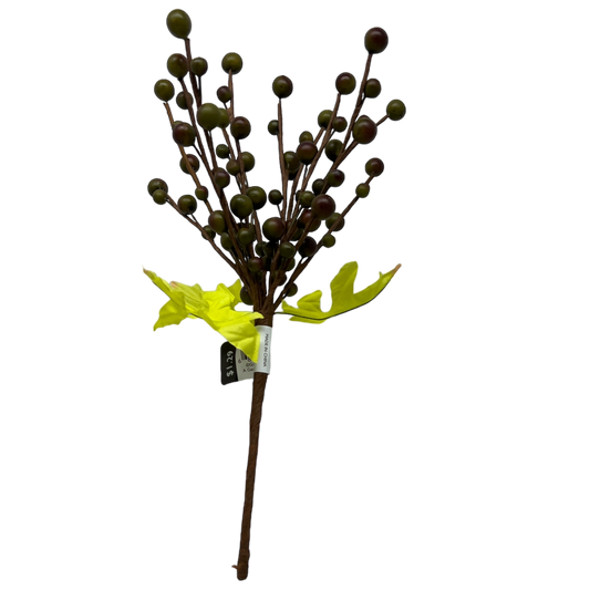 Branche de baies vertes avec feuilles d'automne 25 cm