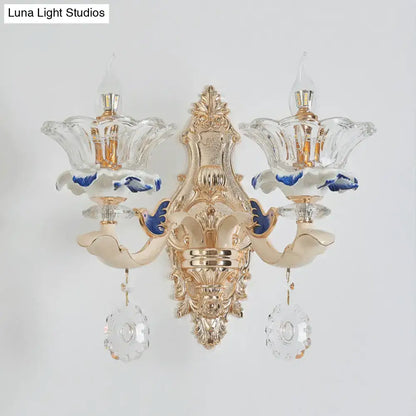 Traditional Brass Wall Sconce Light with Crystal Flower Shade - Perfect for Living Room