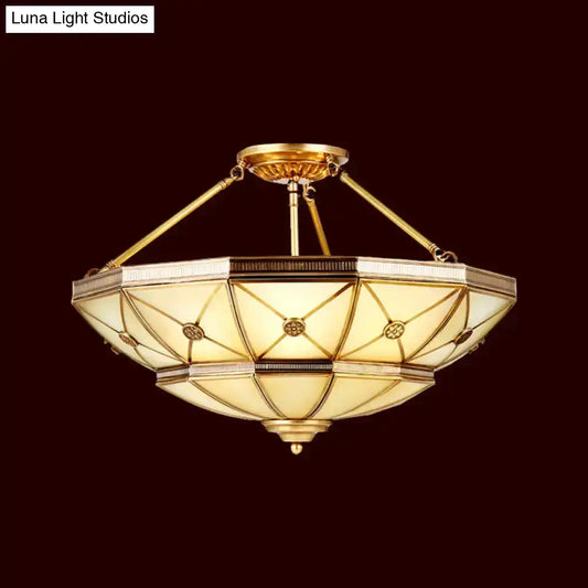 23.5"/32" W 6/9-Light Semi Flush Mount Umbrella Frosted Glass Light, Traditional Brass Style - Tampa Home & Garden Store