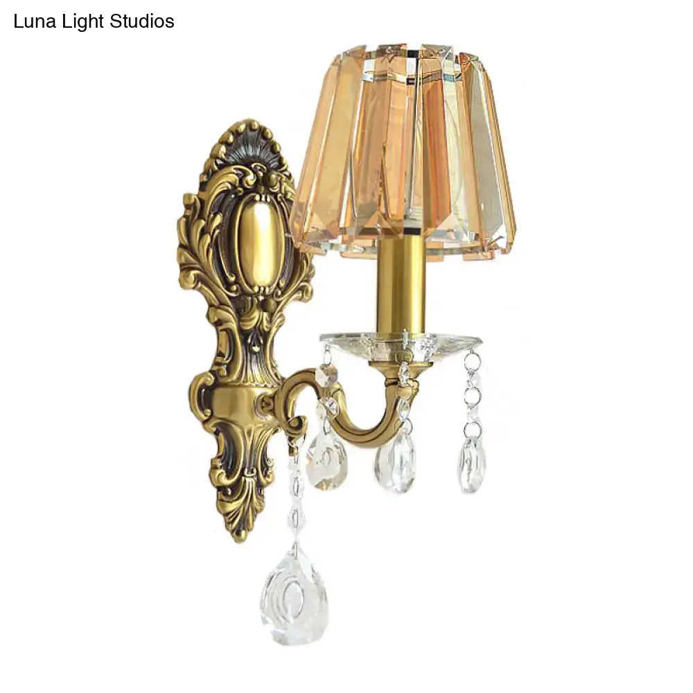 Traditional Brass 1-Light Candle Wall Sconce with Clear Crystal Shade