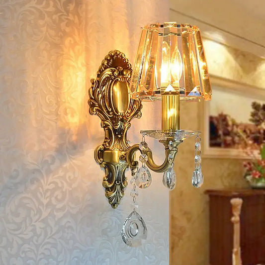 Traditional Brass 1-Light Candle Wall Sconce with Clear Crystal Shade - Tampa Home & Garden Store