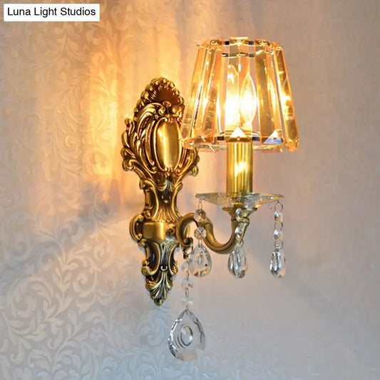 Traditional Brass 1-Light Candle Wall Sconce with Clear Crystal Shade - Tampa Home & Garden Store