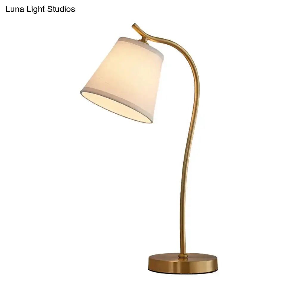 Traditional brass bucket table lamp with white shade, Decorbites gold metal finish bedroom on Tampa Home & Garden Store