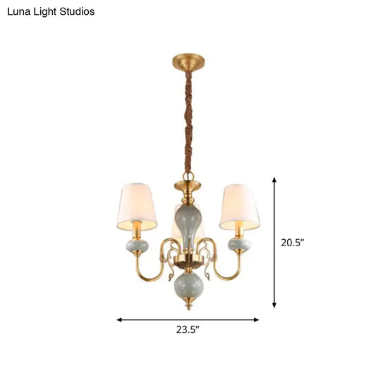 Traditional Gold Chandelier with 3 Tapered Fabric Shades - Ideal for Dining Room Ceiling Light - Tampa Home & Garden Store