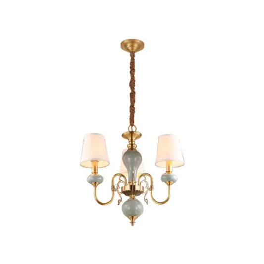 Traditional Gold Chandelier with 3 Tapered Fabric Shades - Ideal for Dining Room Ceiling Light - Tampa Home & Garden Store