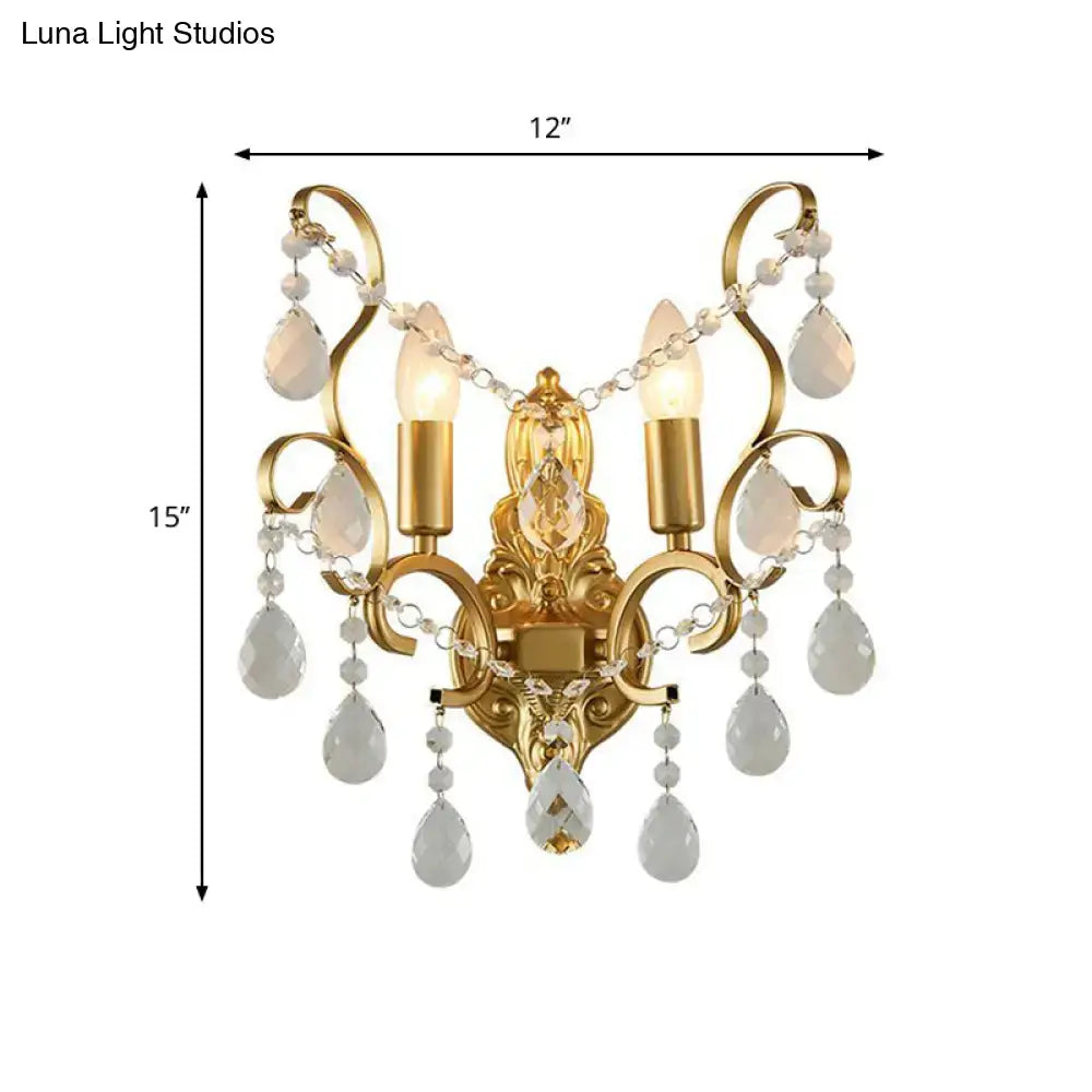 Traditional Metal Candle Wall Lamp with Crystal Swag Accent - 1/2-Light Living Room Wall Mount Fixture