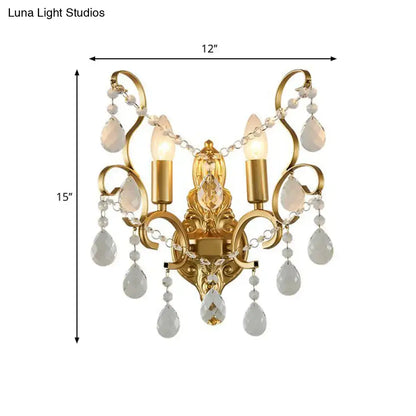 Traditional Metal Candle Wall Lamp with Crystal Swag Accent - 1/2-Light Living Room Wall Mount Fixture