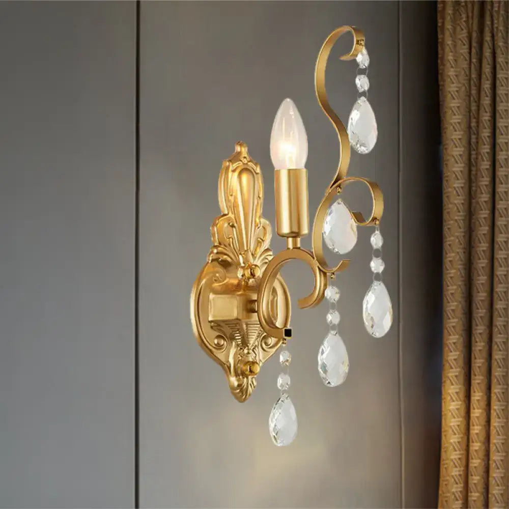Traditional Metal Candle Wall Lamp with Crystal Swag Accent - 1/2-Light Living Room Wall Mount Fixture