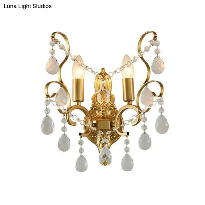 Traditional Metal Candle Wall Lamp with Crystal Swag Accent - 1/2-Light Living Room Wall Mount Fixture