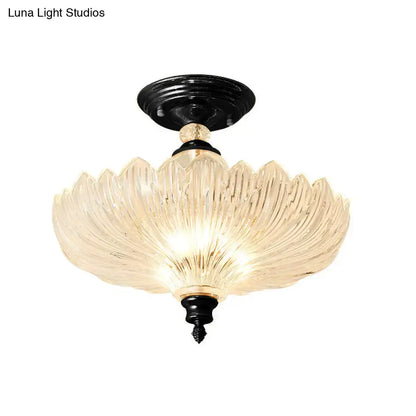 Lámpara de Techo Tradicional de Cristal con Diseño Ondulado y 3 Luces en Negro/Oro - Ideal para Comedor (30/40 cm de Ancho)