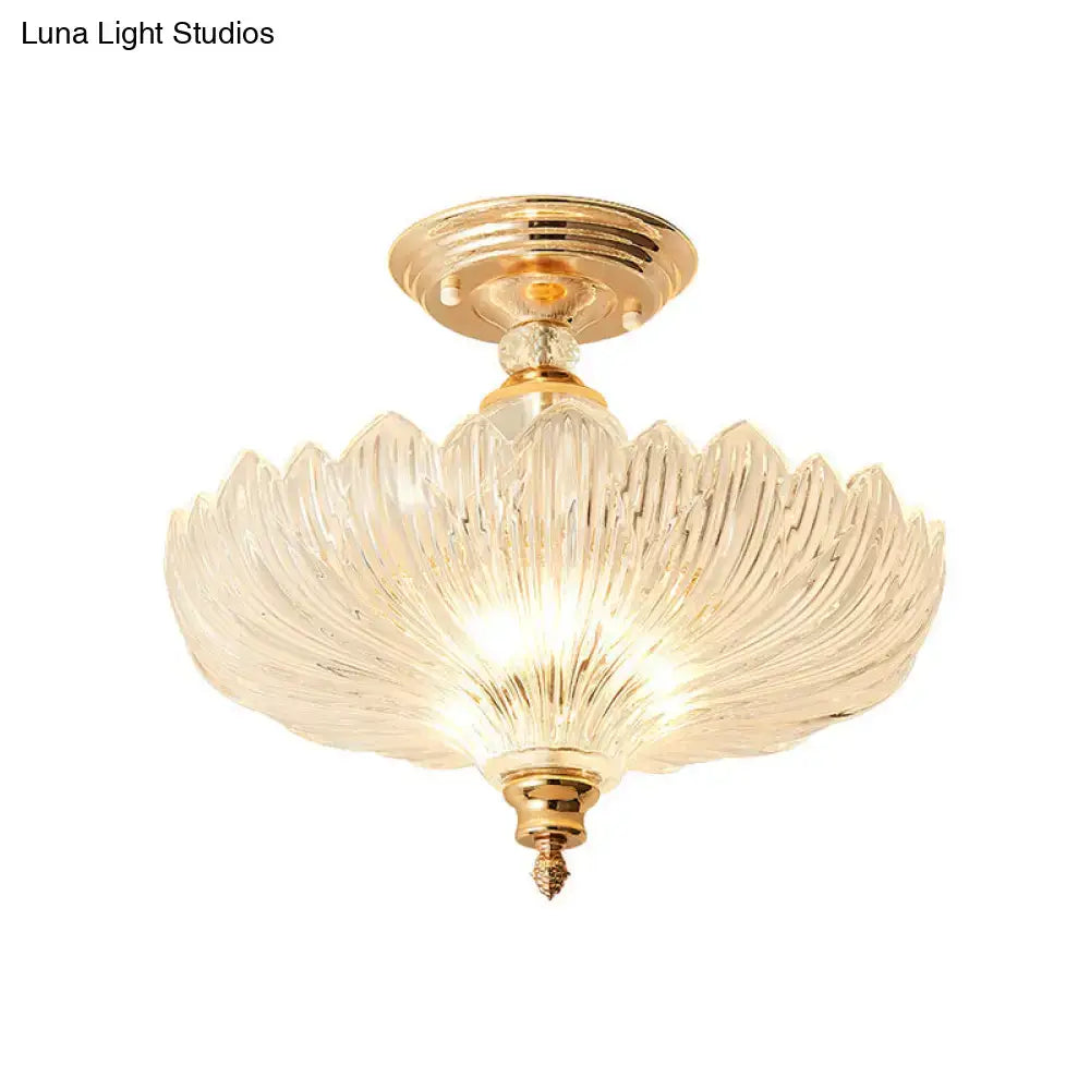 Lámpara de Techo Tradicional de Cristal con Diseño Ondulado y 3 Luces en Negro/Oro - Ideal para Comedor (30/40 cm de Ancho)