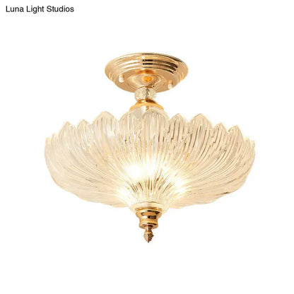 Lámpara de Techo Tradicional de Cristal con Diseño Ondulado y 3 Luces en Negro/Oro - Ideal para Comedor (30/40 cm de Ancho)