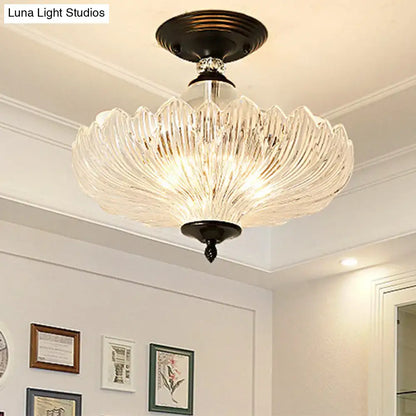 Lámpara de Techo Tradicional de Cristal con Diseño Ondulado y 3 Luces en Negro/Oro - Ideal para Comedor (30/40 cm de Ancho)