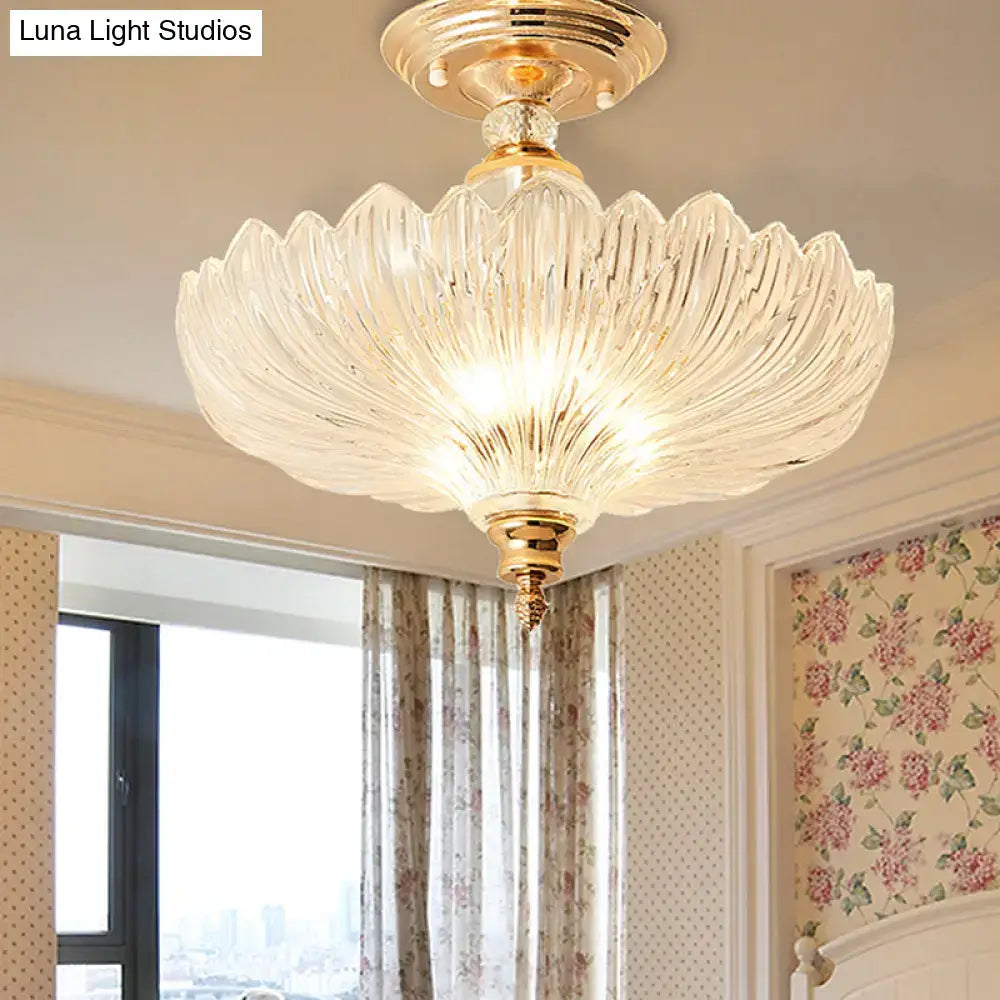 Lámpara de Techo Tradicional de Cristal con Diseño Ondulado y 3 Luces en Negro/Oro - Ideal para Comedor (30/40 cm de Ancho)