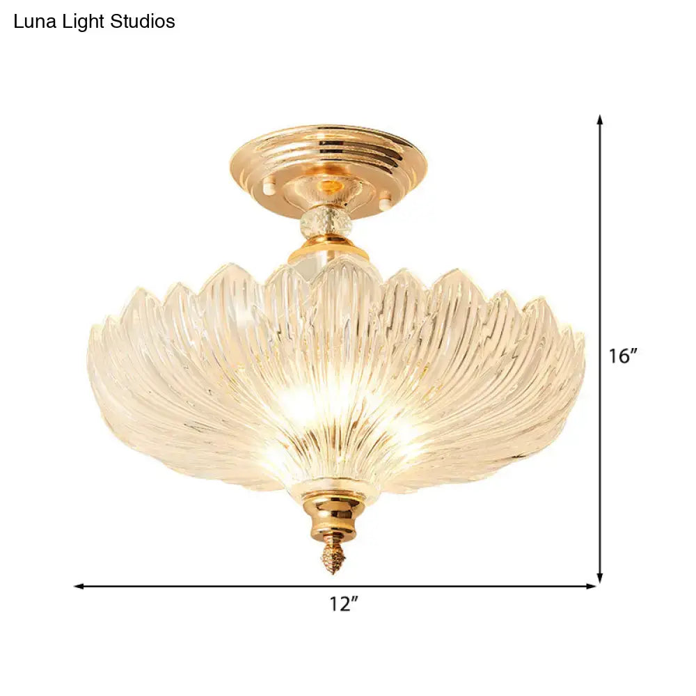 Lámpara de Techo Tradicional de Cristal con Diseño Ondulado y 3 Luces en Negro/Oro - Ideal para Comedor (30/40 cm de Ancho)
