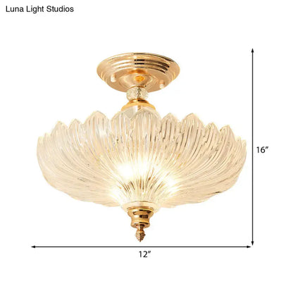 Lámpara de Techo Tradicional de Cristal con Diseño Ondulado y 3 Luces en Negro/Oro - Ideal para Comedor (30/40 cm de Ancho)