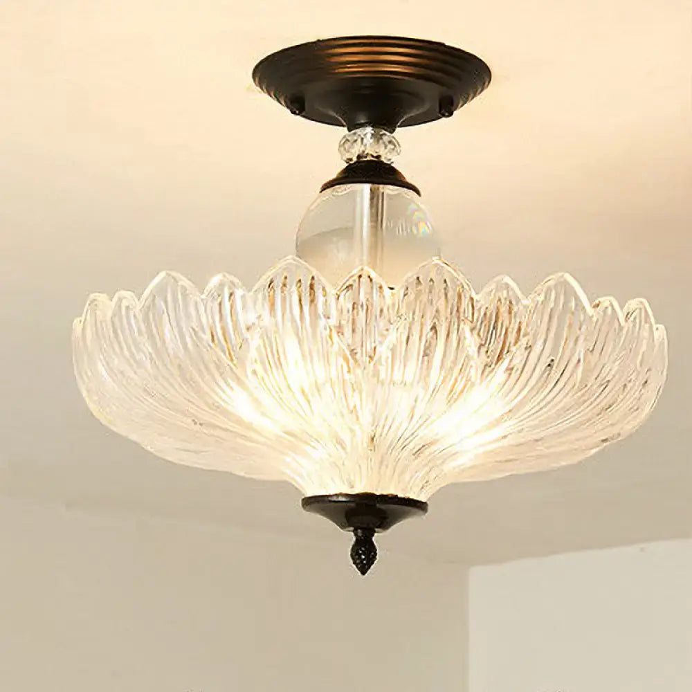 Plafonnier traditionnel en cristal avec motif festonné et 3 lumières en noir/or - Idéal pour salle à manger (30 cm/40 cm de large)