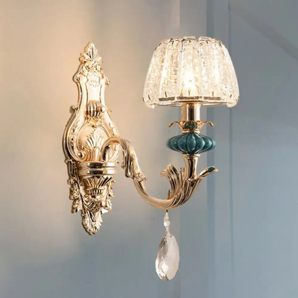 Gold Teal Crystal Wall Sconce ornate gilt backplate teal glass accent crystal drop by Decorbites on Tampa Home & Garden Store
