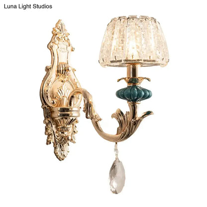 Gold Teal Crystal Wall Sconce by Decorbites with ornate backplate and crystal shade on Tampa Home & Garden Store