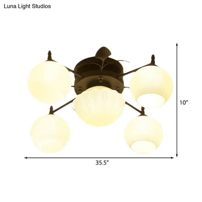 White Glass Bubble Ceiling Light with five glass globes and dark bronze canopy on Tampa Home & Garden Store