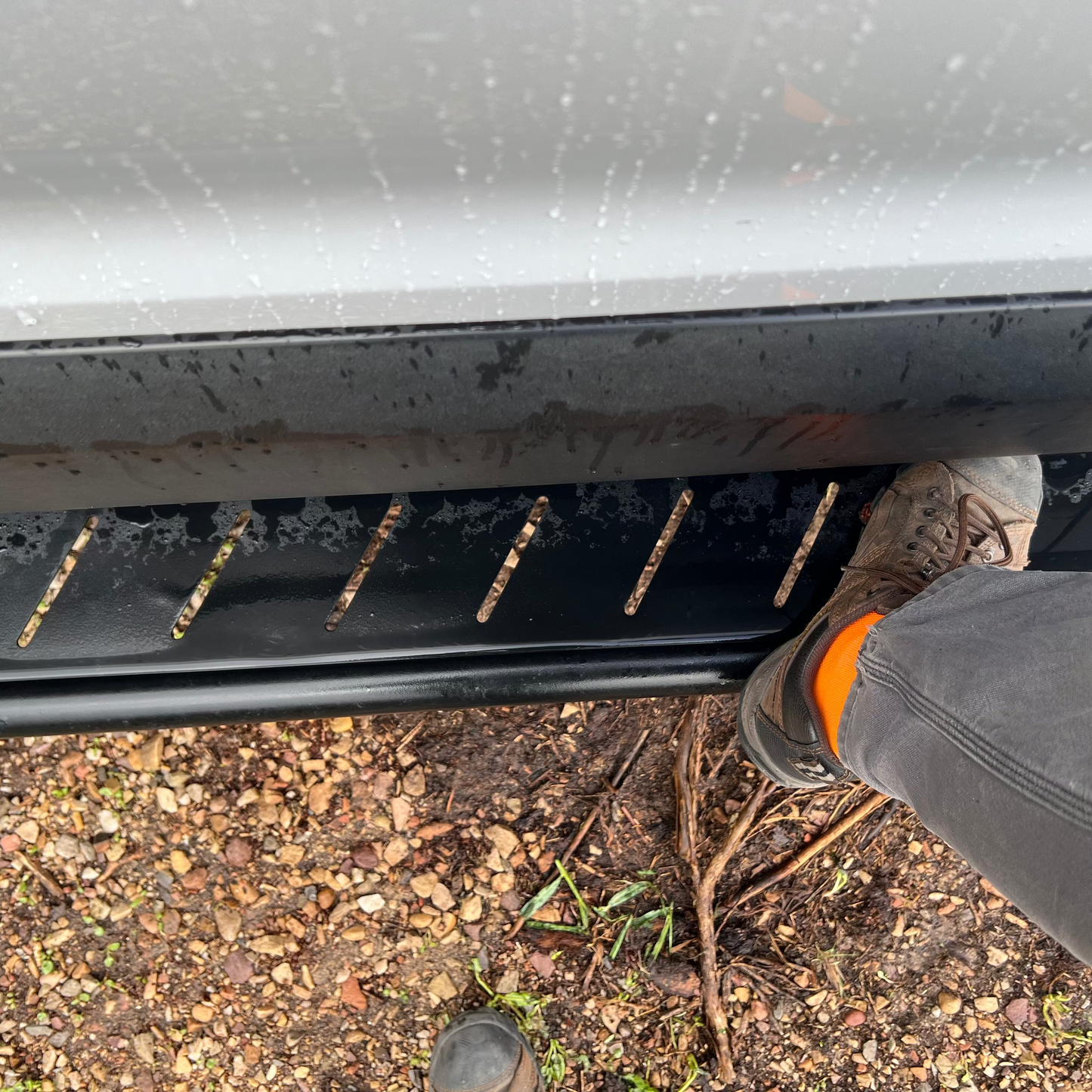Avatar Ford Transit Rockbody Side Steps, black powder-coated steel, slotted design on Tampa Home & Garden Store