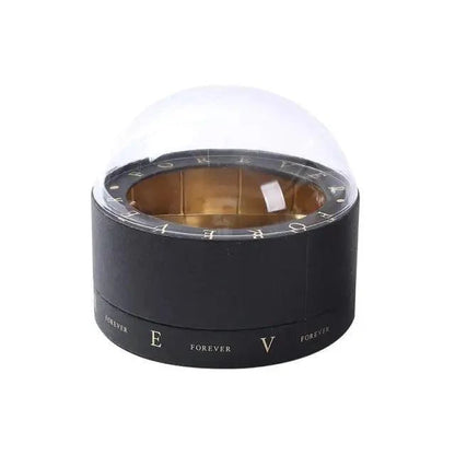 Stevvex transparent glass flower chocolate gift box with black cylindrical base and clear dome lid on Tampa Home & Garden Store