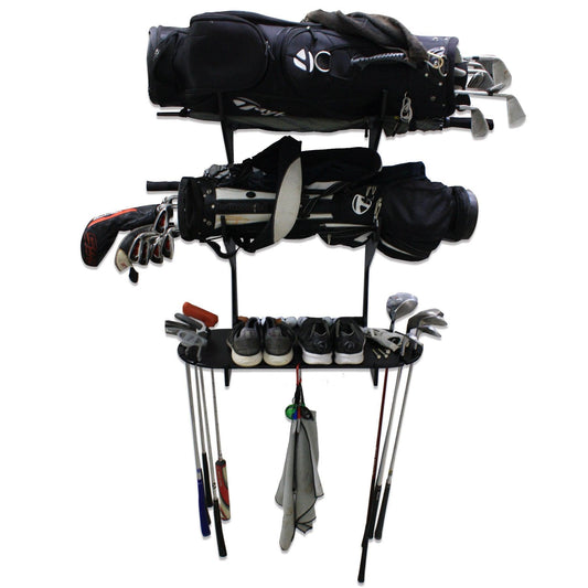 2 Bag Golf Racks w/ Shelf Golf Bag Wall Mount Golf Storage Racks