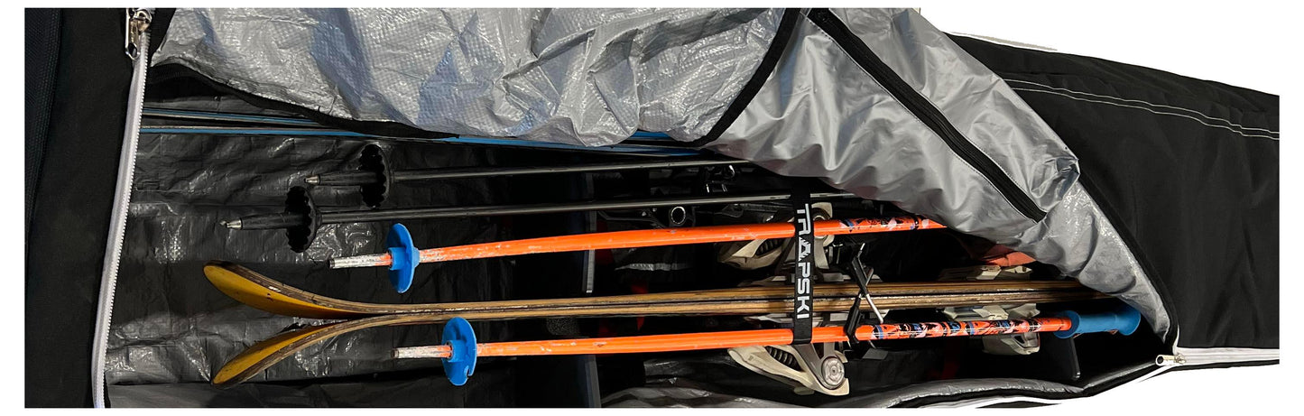 Porte-skis TRAPSKI pour sacs de voyage à skis doubles/doubles | L'insert de porte-skis est uniquement destiné aux skis | Plastique PEHD de qualité marine de haute qualité | Sangle de qualité supérieure incluse | Garantie de 3 ans | Fabriqué aux États-Unis