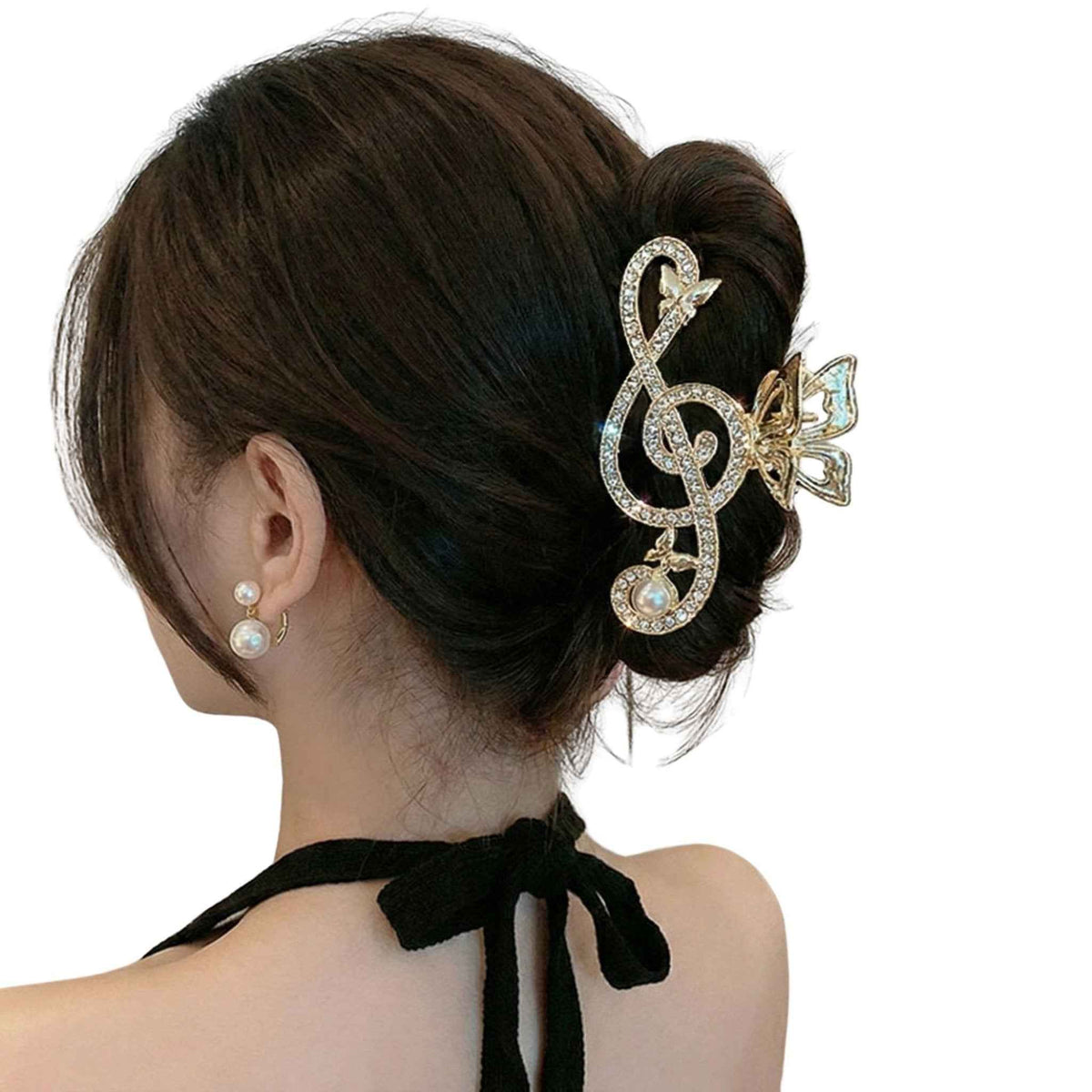 Sparkling Gold Tone Treble Clef Rhinestone Clip