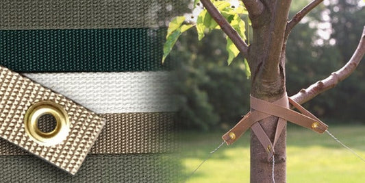 Tree Strap Beige Rivendell Distribution with a set of stacked landscape straps for tree support on Tampa Home & Garden Store