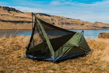 Trekker Tent 1V 1-Person Backpacking Tent by River Country Gear in green and black on Tampa Home & Garden Store