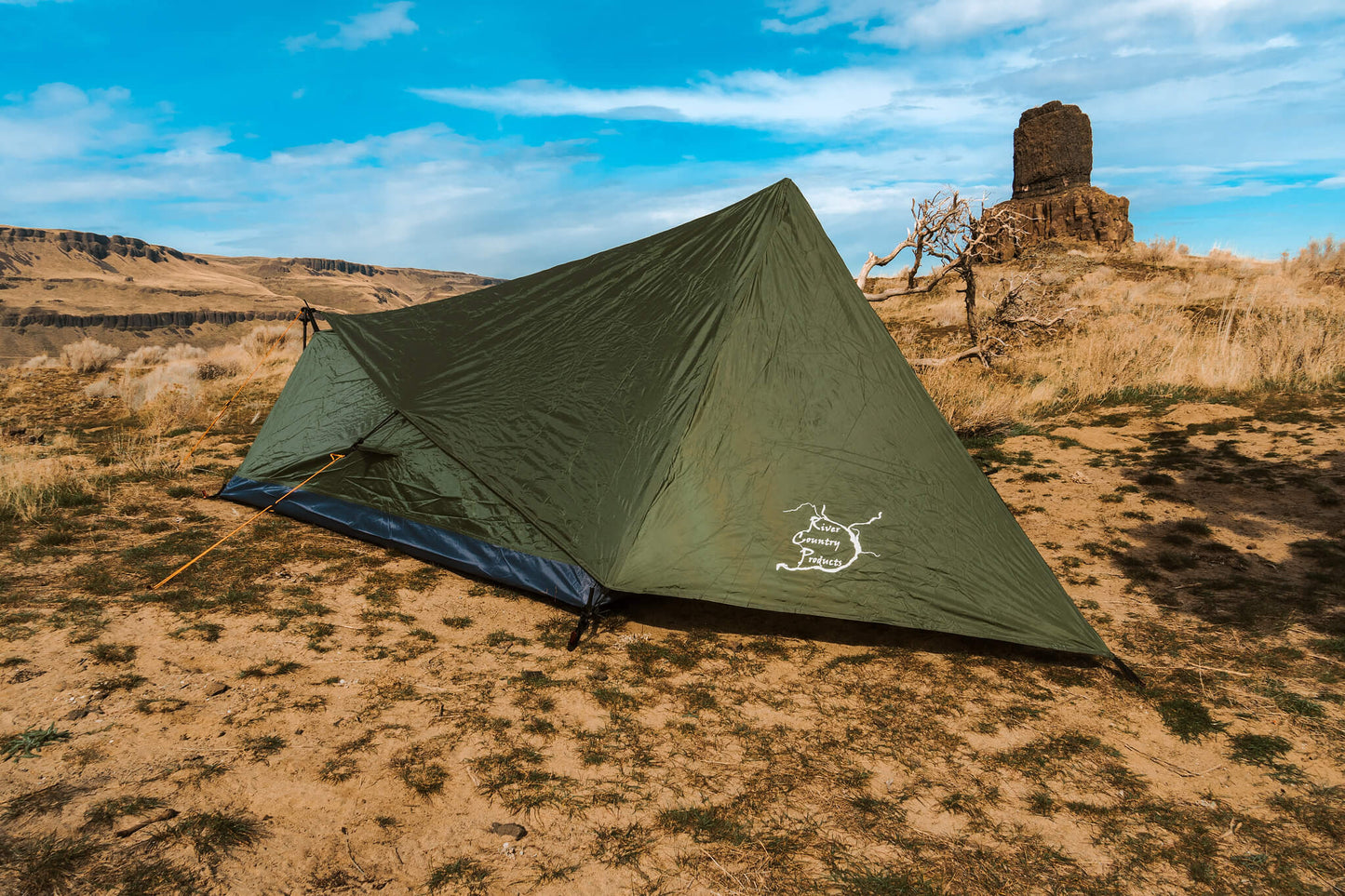 Trekker Tent 1V, olive green 1-person backpacking tent, River Country Gear logo on Tampa Home & Garden Store