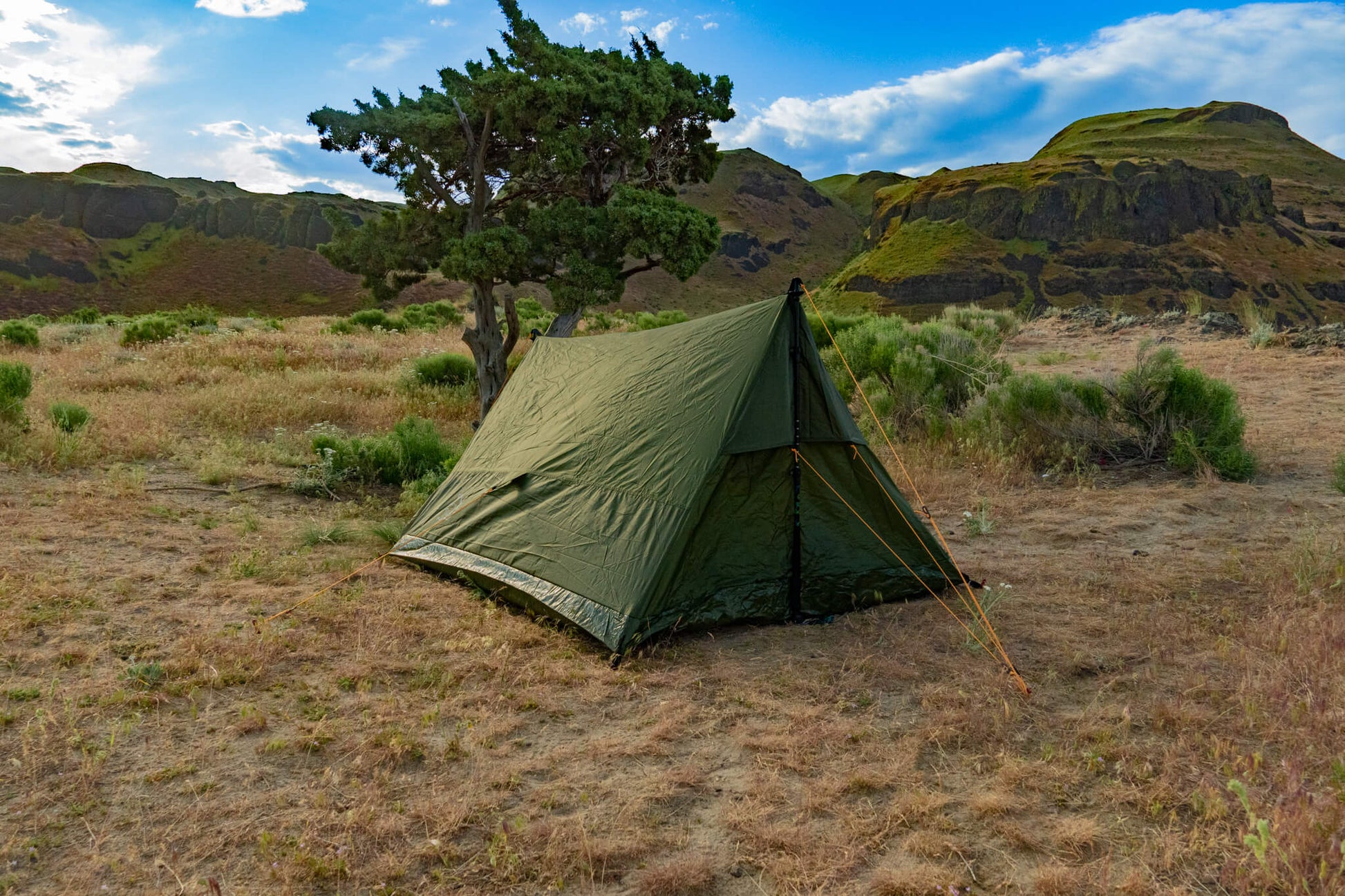 Trekker Tent 2 2-Person Backpacking Tent olive-green by River Country Gear in desert canyon on Tampa Home & Garden Store