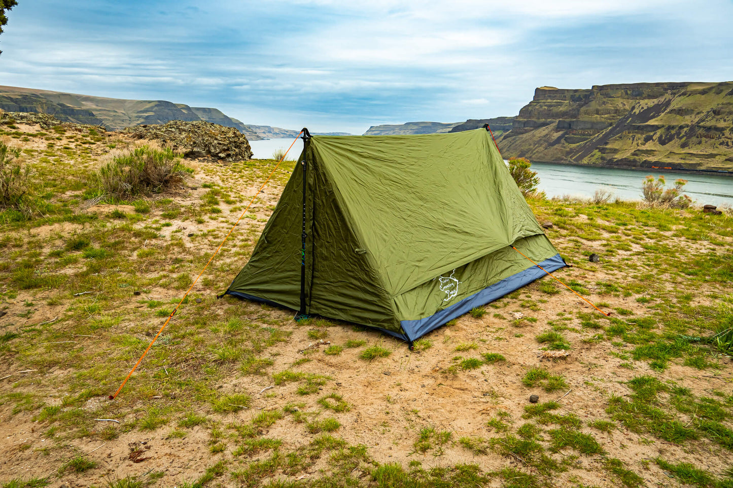 Trekker Tent 2.2 2-Person Backpacking Tent olive green with orange guylines River Country Gear on Tampa Home & Garden Store