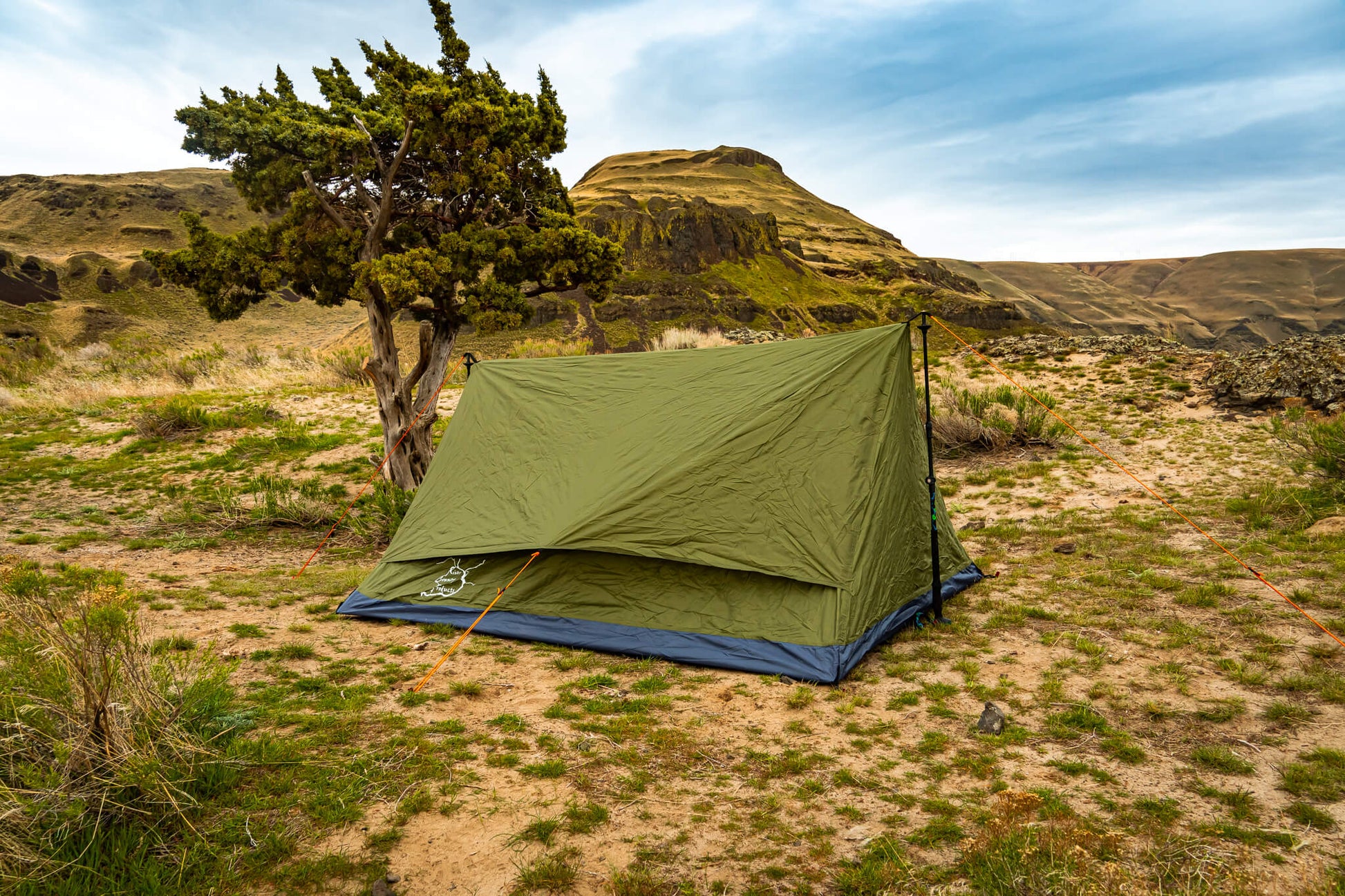 River Country Gear Trekker Tent 2.2, green 2-person backpacking tent with orange guylines on Tampa Home & Garden Store