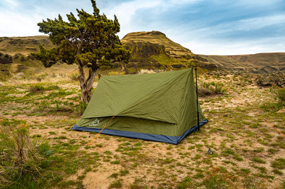 River Country Gear Trekker Tent 2.2, green 2-person backpacking tent with orange guylines on Tampa Home & Garden Store