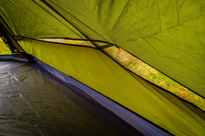Trekker Tent 2.2 2-Person by River Country Gear; lime mesh, yellow floor, zipper seam on Tampa Home & Garden Store