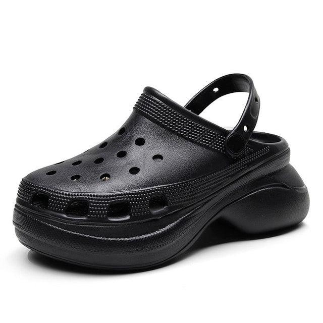 Stevvex black women's platform sandals with perforated upper and back strap slip-on clogs on Tampa Home & Garden Store