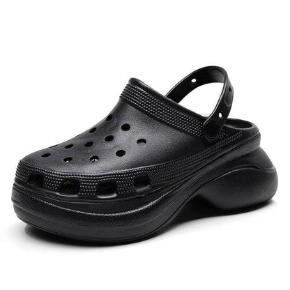 Stevvex black women's platform sandals with perforated upper and back strap slip-on clogs on Tampa Home & Garden Store
