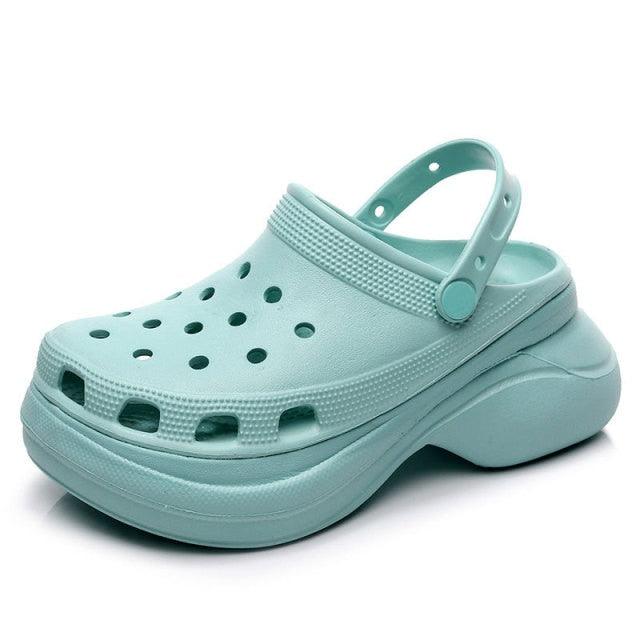 Stevvex platform garden sandals teal perforated upper with back strap on Tampa Home & Garden Store