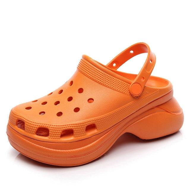 Stevvex orange women's platform garden sandals clogs with perforated upper and back strap on Tampa Home & Garden Store