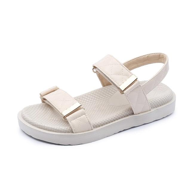 Sandals Stevvex cream double-strap quilted with thick sole and metallic buckles on Tampa Home & Garden Store