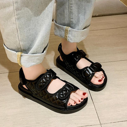 Stevvex black quilted sandals with thick sole and two Velcro straps, women's hiking sandals on Tampa Home & Garden Store
