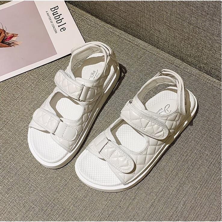 White quilted sandals with Velcro straps and thick sole for summer hiking and walking on Tampa Home & Garden Store