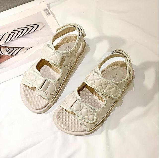 Stevvex women's cream quilted sandals pair with Velcro straps and thick sole on Tampa Home & Garden Store