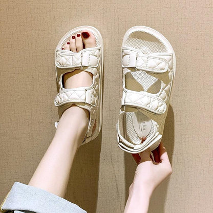 White quilted sandals pair with thick sole and Velcro straps by Stevvex on Tampa Home & Garden Store