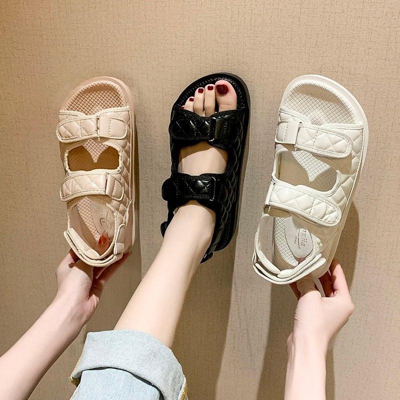 Stevvex quilted strap sandals in black beige white with thick soles and Velcro straps on Tampa Home & Garden Store