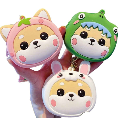 Shiba Inu coin purses with zipper closure and keyrings; pink, green, white set of 3 on Tampa Home & Garden Store